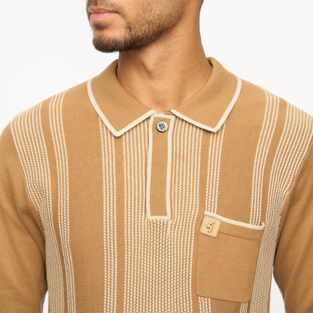 DANTE LONG SLEEVE KNITTED POLO NUTMEG