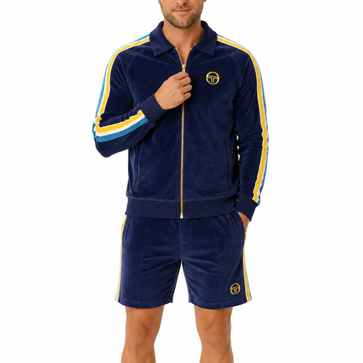 SERGIO TACCHINI MONTE VELOUR SHORTS MARITIME BLUE/MANGO MINT