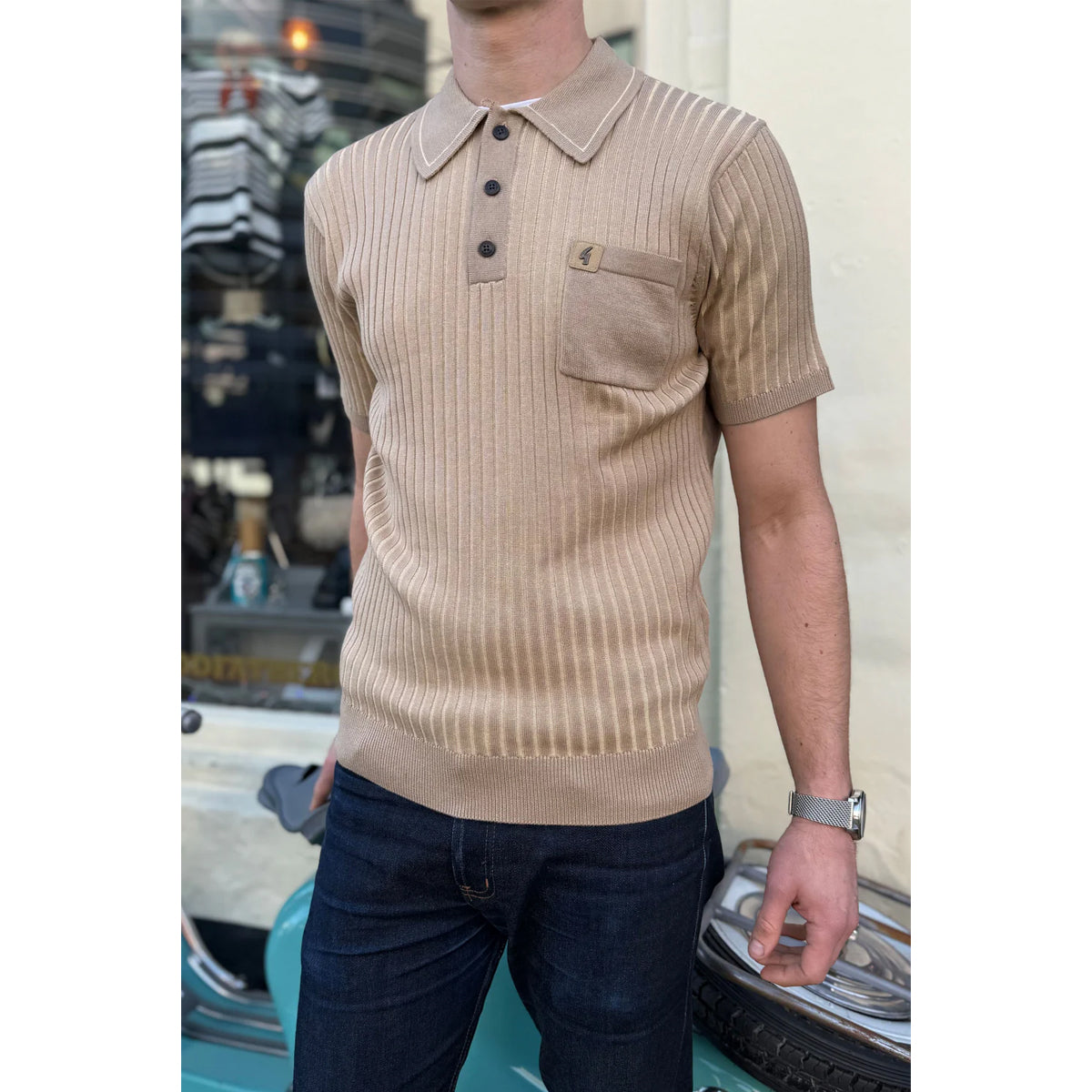 GABICCI DIMITRI SANDSTONE KNIITED S/S POLO V56GM10