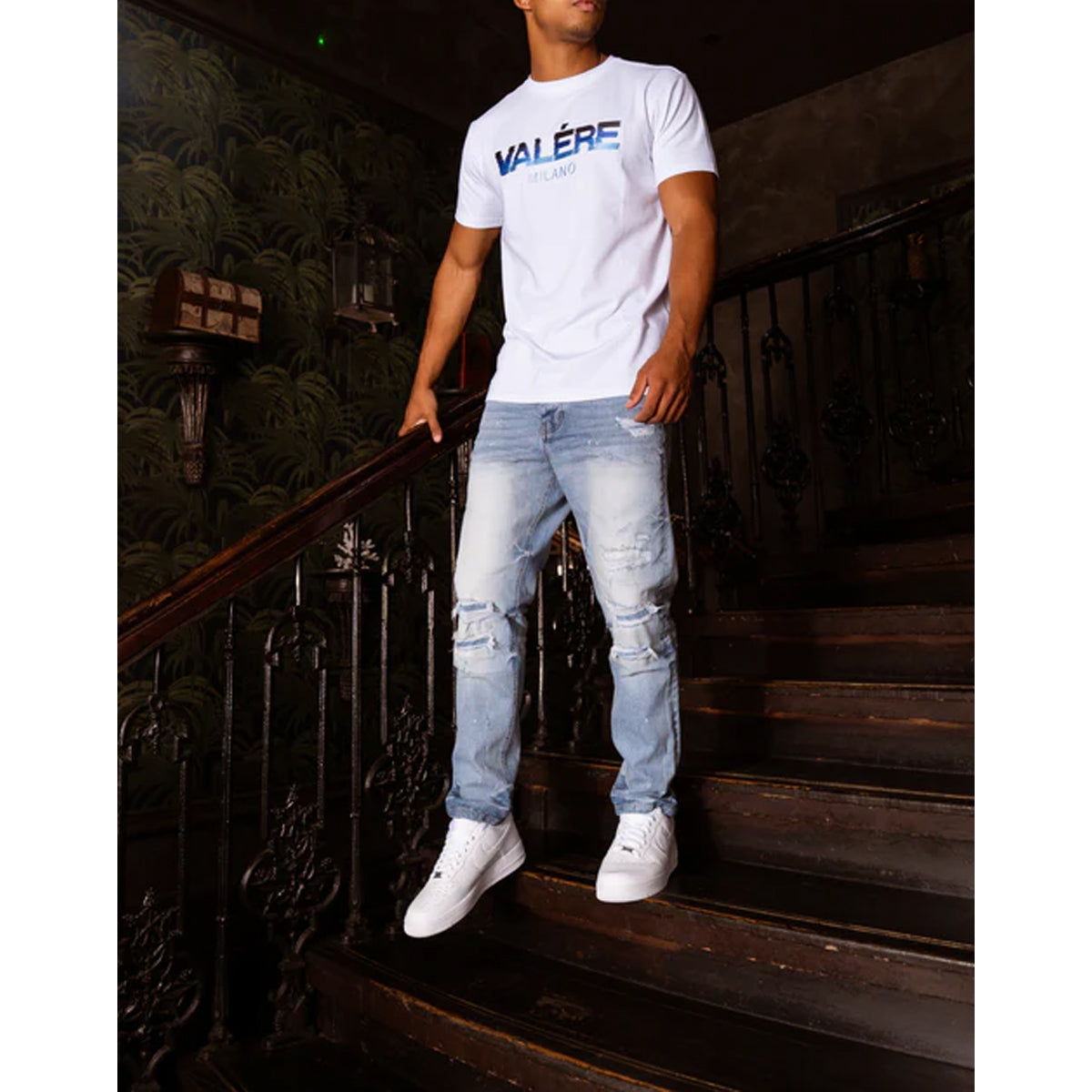 VALERE BALANCIA LIGHT BLUE RIPPED REPAIR JEANS