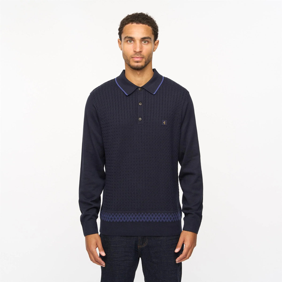 ELY LONG SLEEVE KNITTED POLO NAVY
