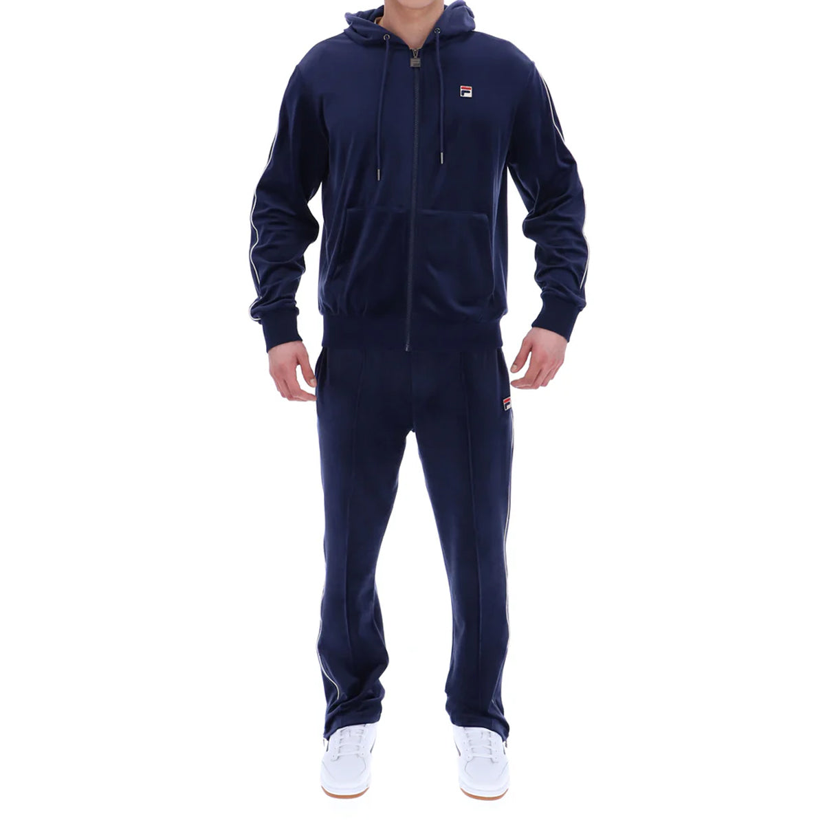 FILA ITALO VELOUR HOODIE JACKET WITH PIPING NAVY/GARDENIA