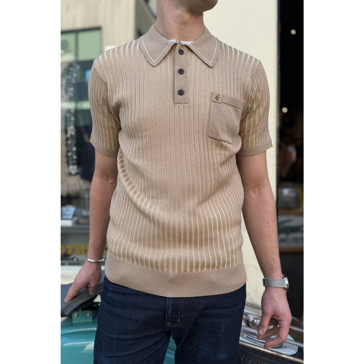 GABICCI DIMITRI SANDSTONE KNIITED S/S POLO V56GM10
