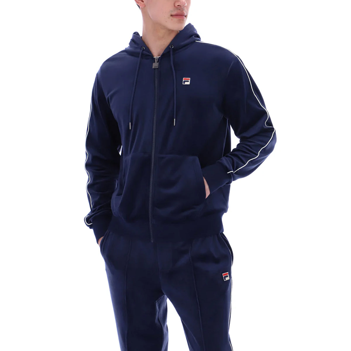 FILA ITALO VELOUR HOODIE JACKET WITH PIPING NAVY/GARDENIA