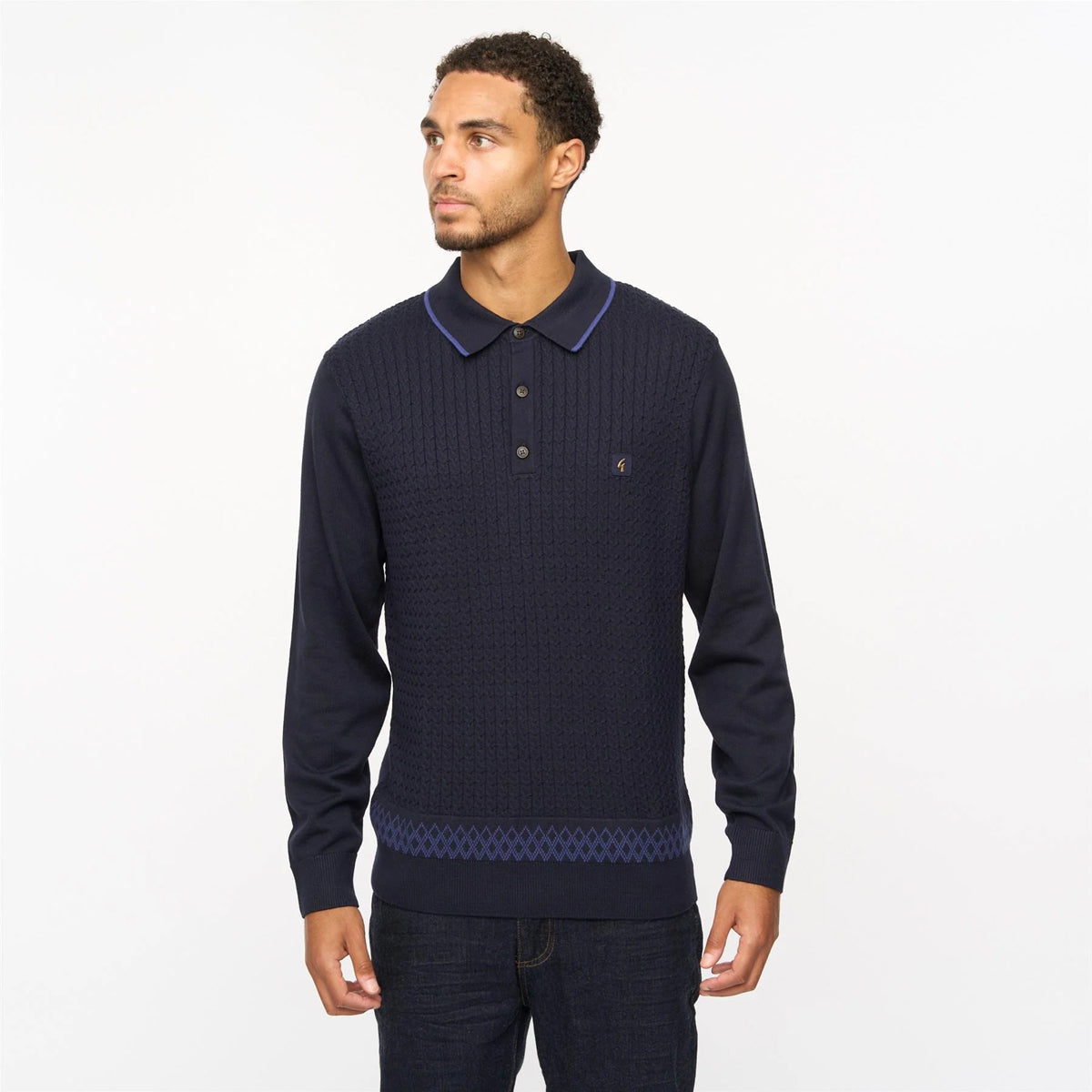 ELY LONG SLEEVE KNITTED POLO NAVY