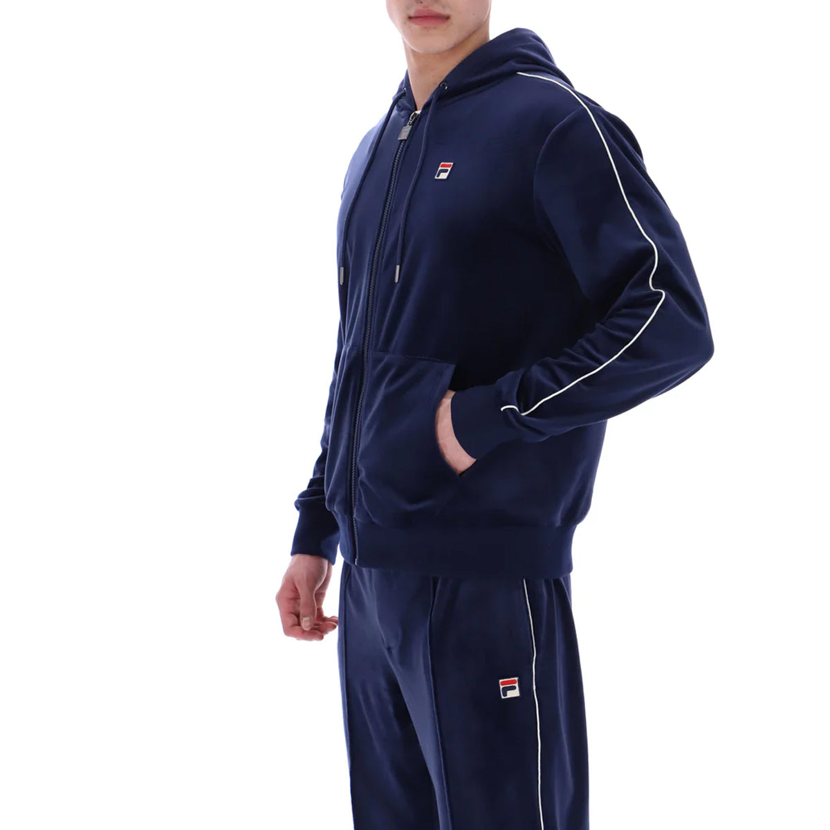 FILA ITALO VELOUR HOODIE JACKET WITH PIPING NAVY/GARDENIA