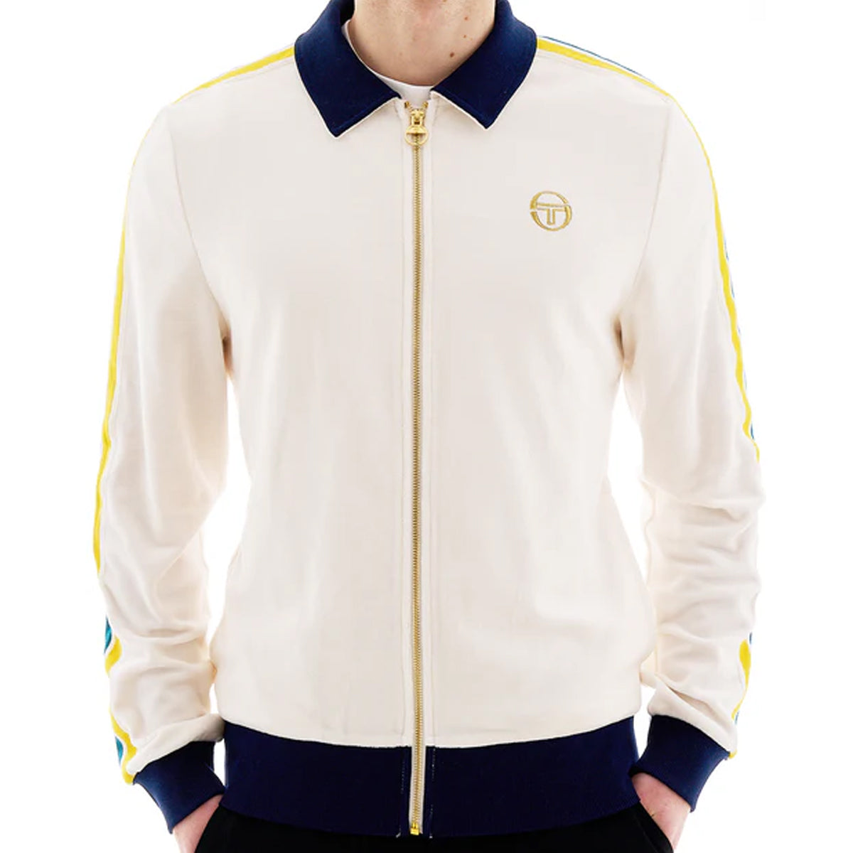 SERGIO TACCHINI MONTE VELOUR TRACK JACKET GARDENIA/MARITIME BLUE