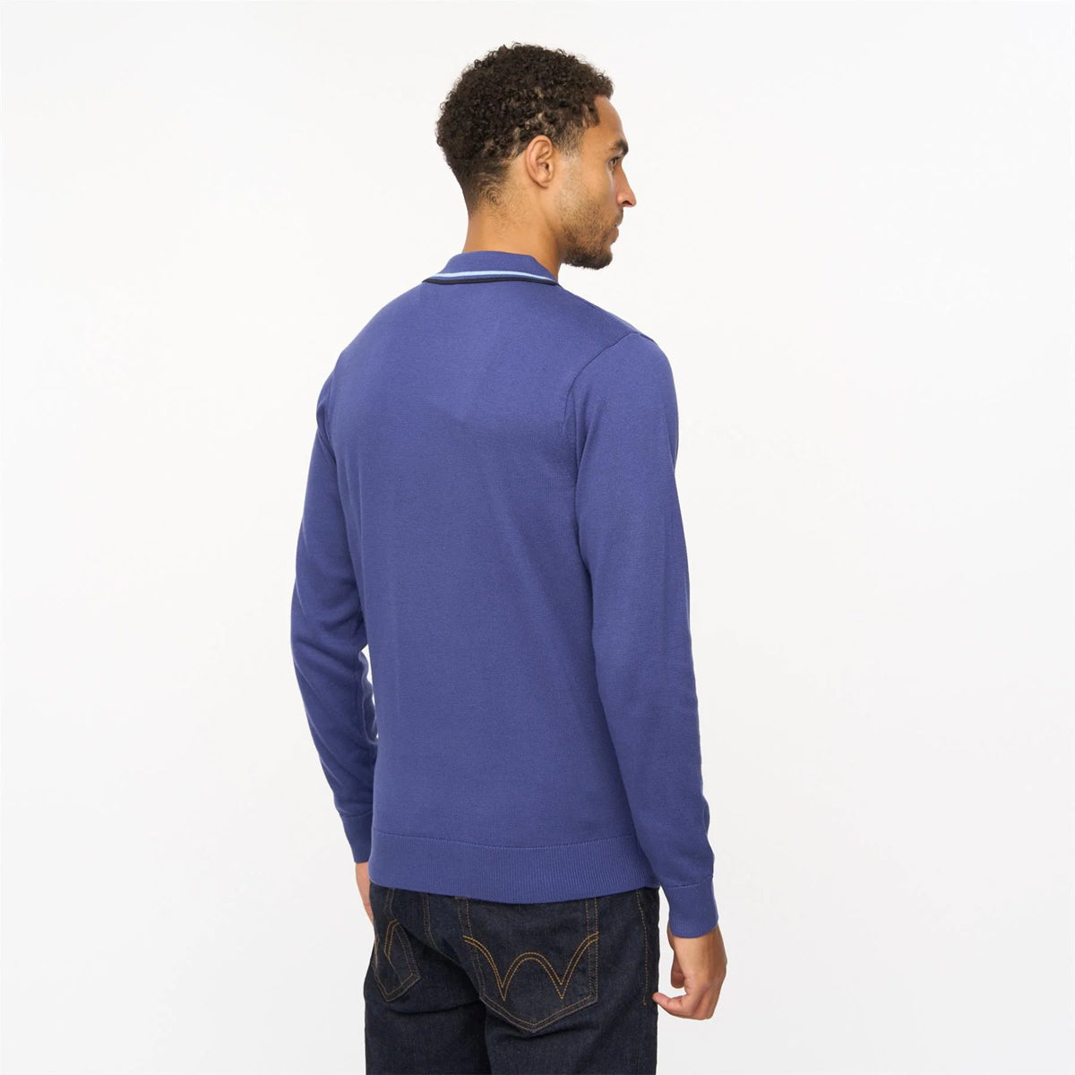 MOORE LONG SLEEVE KNITTED POLO ATLANTIC BLUE