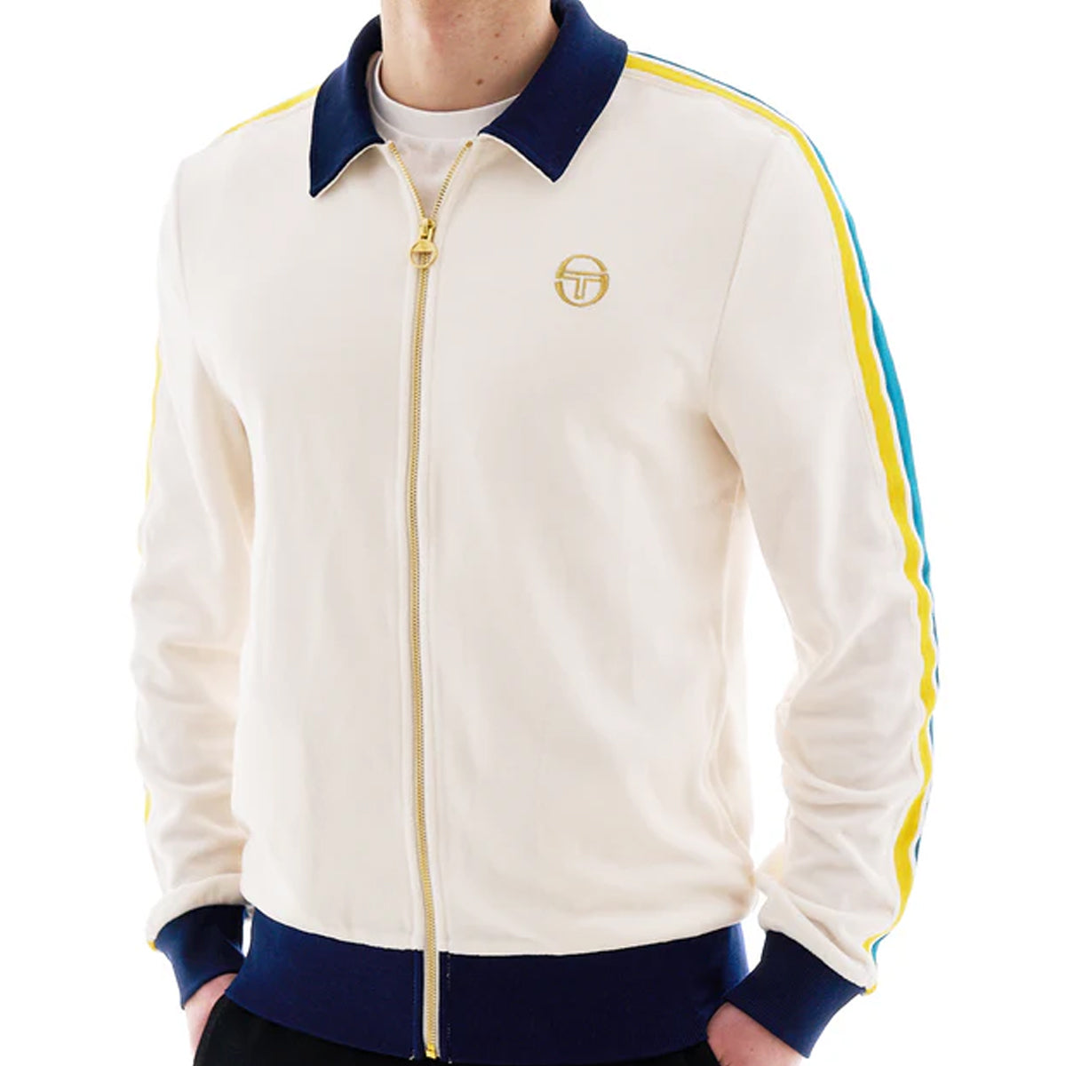 SERGIO TACCHINI MONTE VELOUR TRACK JACKET GARDENIA/MARITIME BLUE