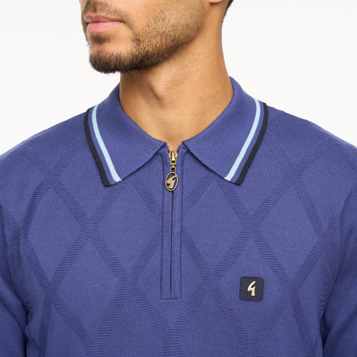 MOORE LONG SLEEVE KNITTED POLO ATLANTIC BLUE