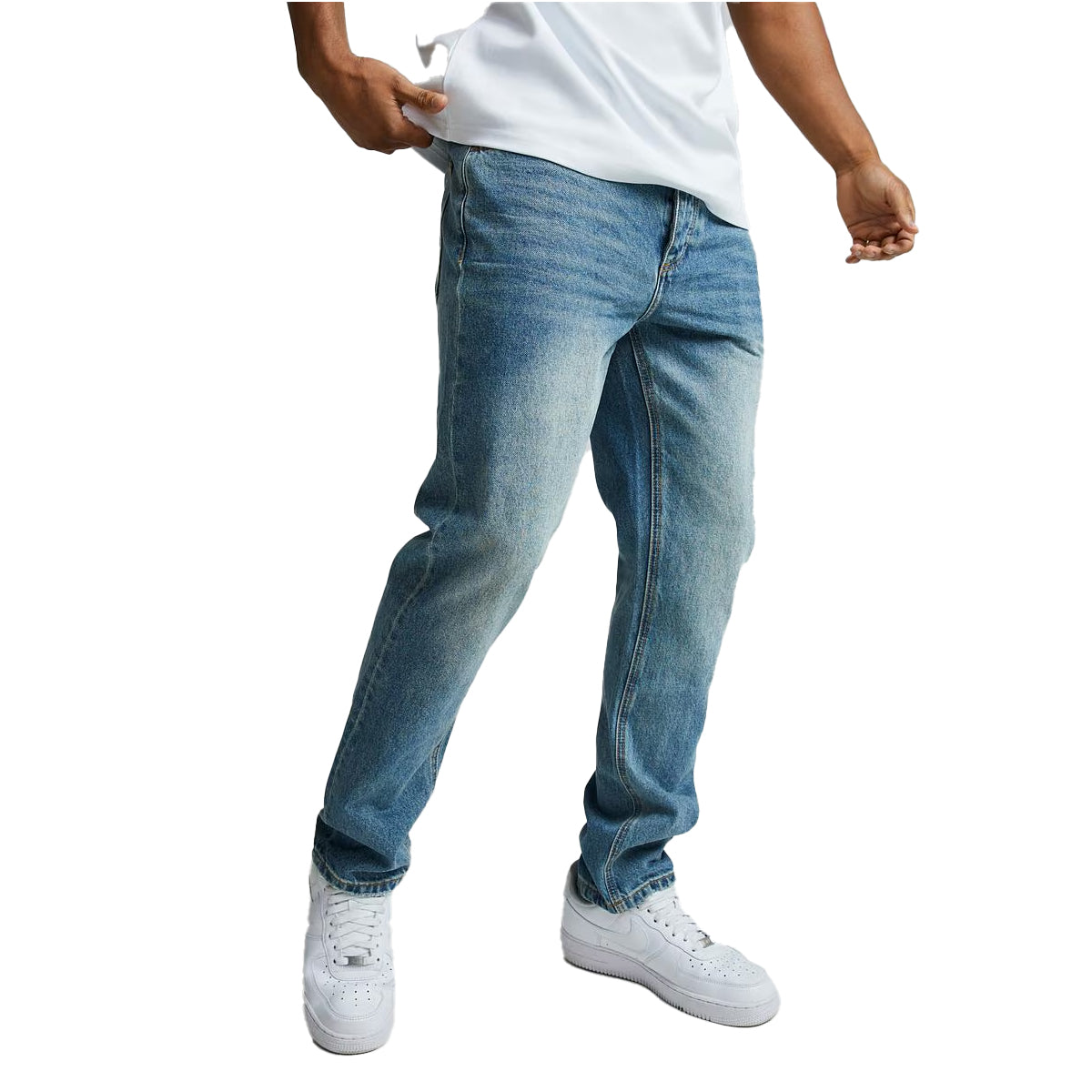ALESSANDRO ZAVETTI FONTINI LOOSE STACKED FIT DENIM JEANS MID WASH
