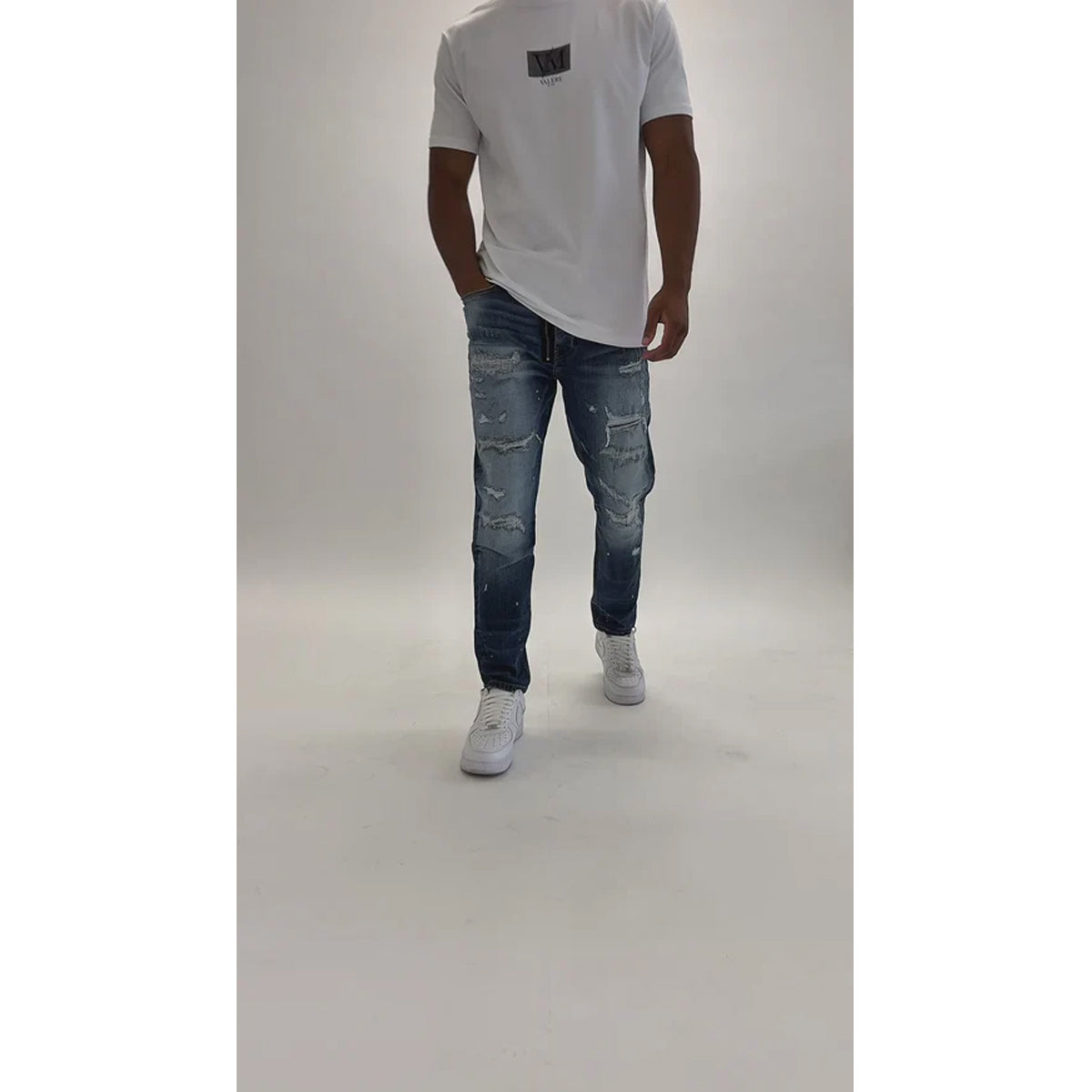 VALERE CENGALO BLUE RIPPED REPAIR JEANS