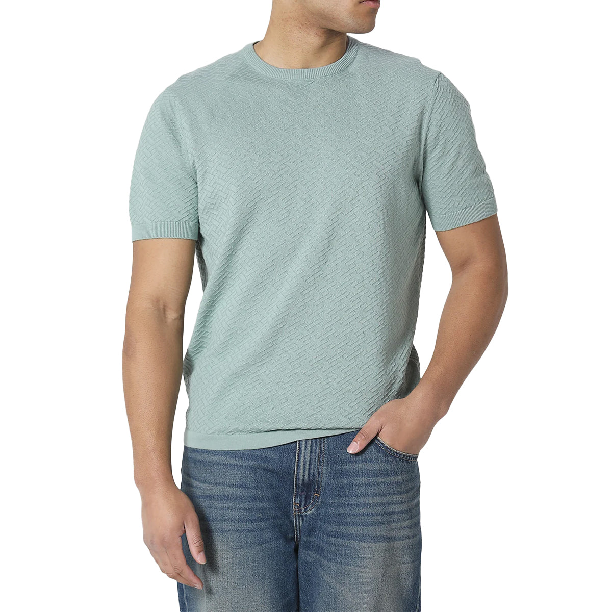 883 POLICE BURNA KNITTED T-SHIRT PALE AQUA
