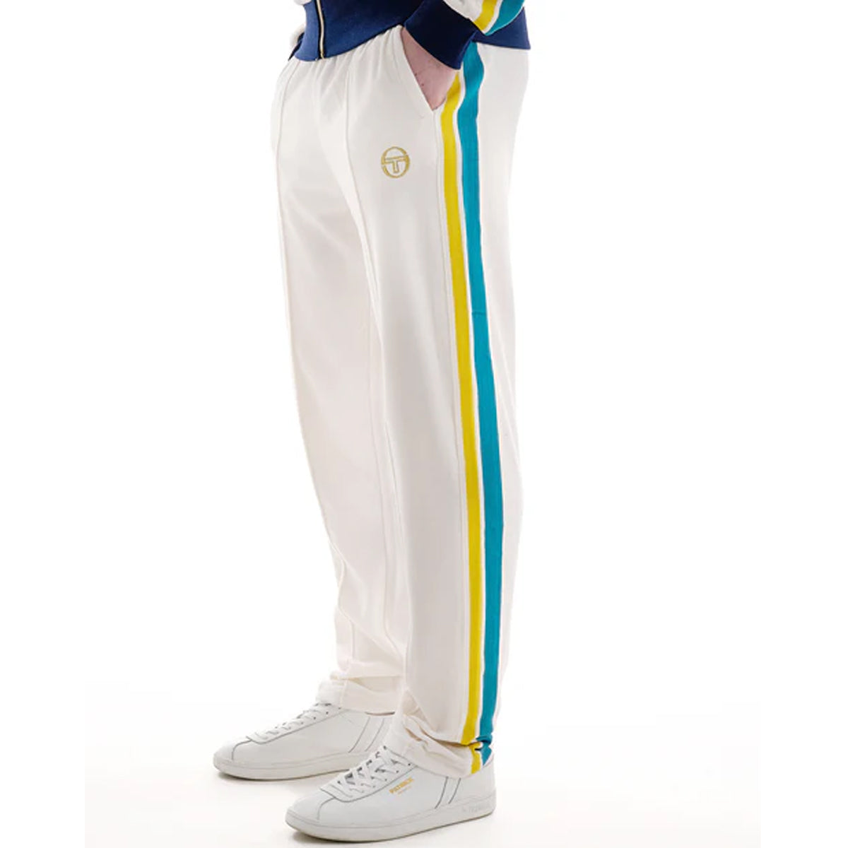 SERGIO TACCHINI MONTE VELOUR TRACK PANT GARDENIA/MARITIME BLUE