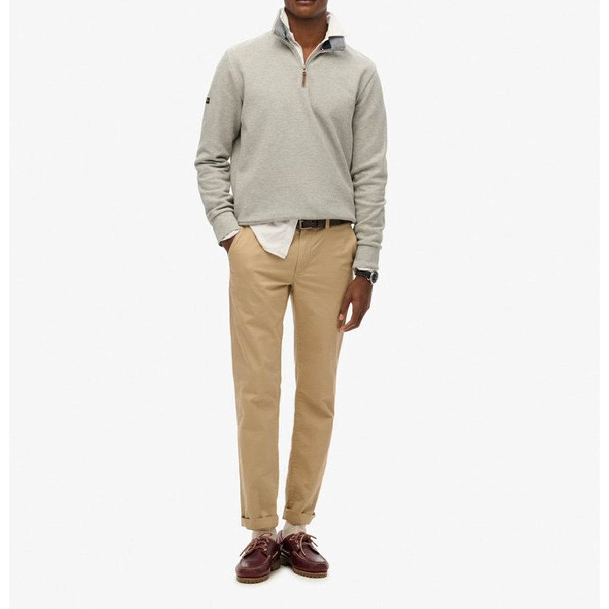 SUPERDRY ESSENTIAL PIQUE HALF ZIP SWEATSHIRT VINTAGE GREY MARL