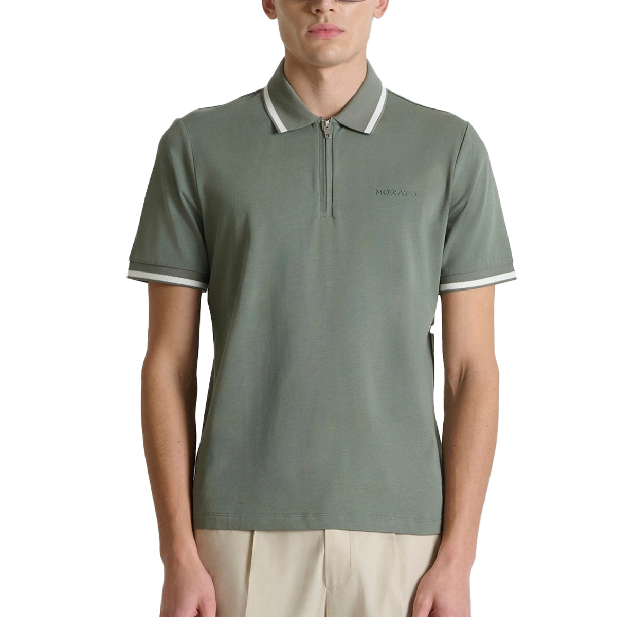 ANTONY MORATO ZIP NECK POLO AGAVE GREEN MMKS02638