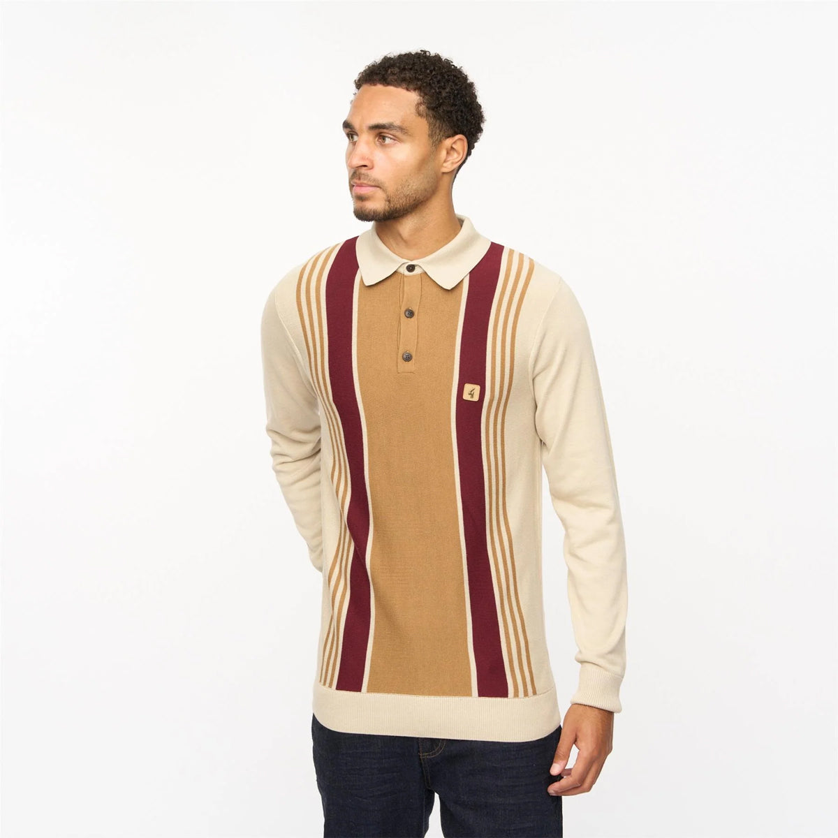 SEARLE LONG SLEEVE KNITTED POLO LINEN