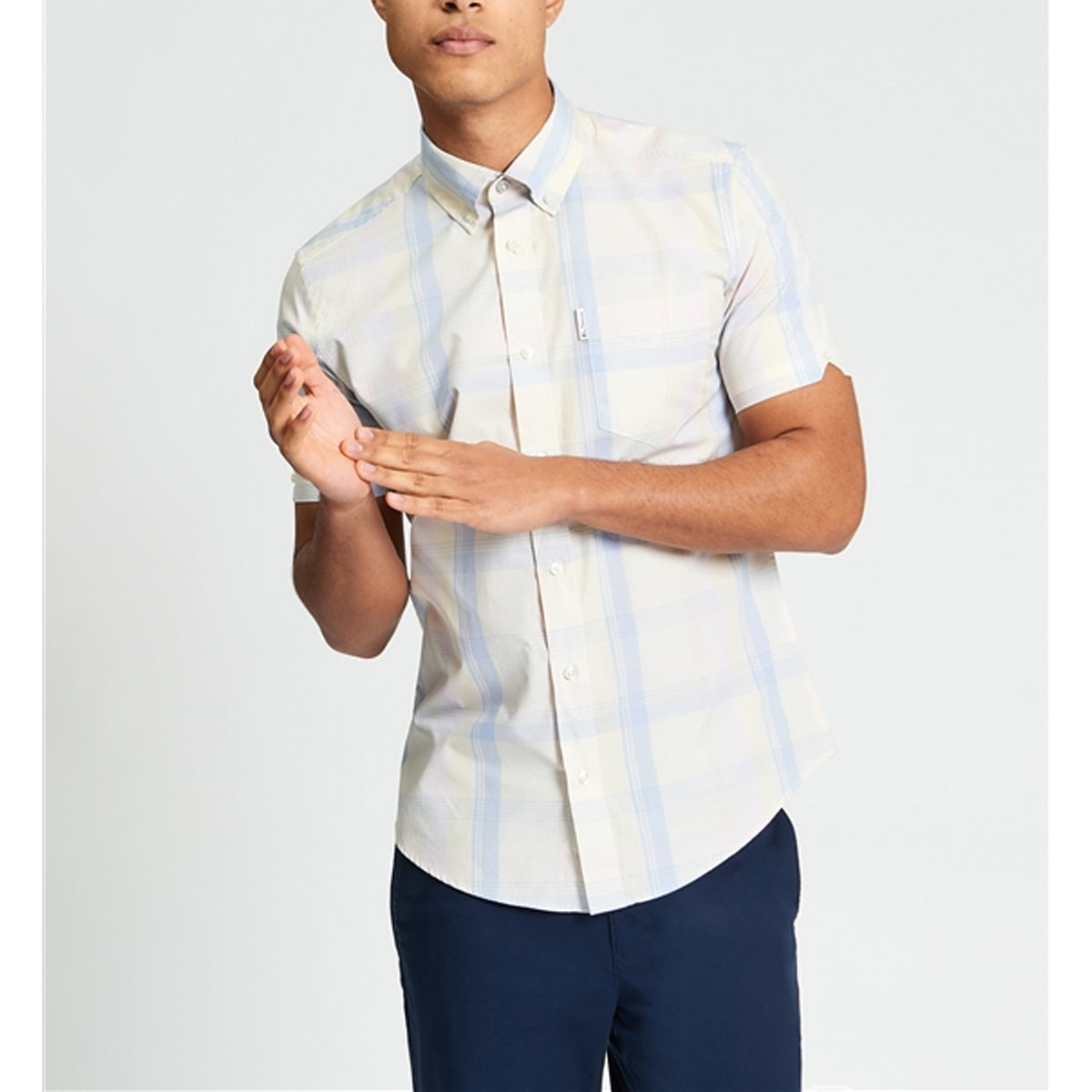 BEN SHERMAN BLOCK CHECK S/S SHIRT IVORY 1013431