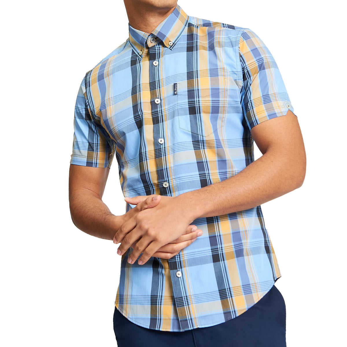 BEN SHERMAN BLOCK CHECK S/S SHIRT LAKE BLUE 1013431