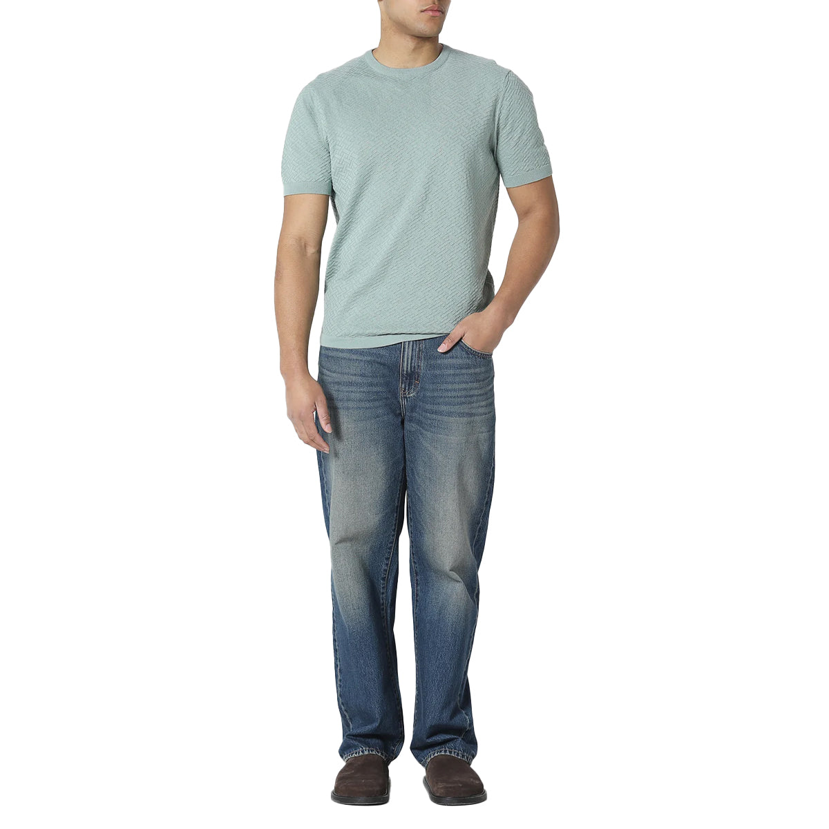 883 POLICE BURNA KNITTED T-SHIRT PALE AQUA