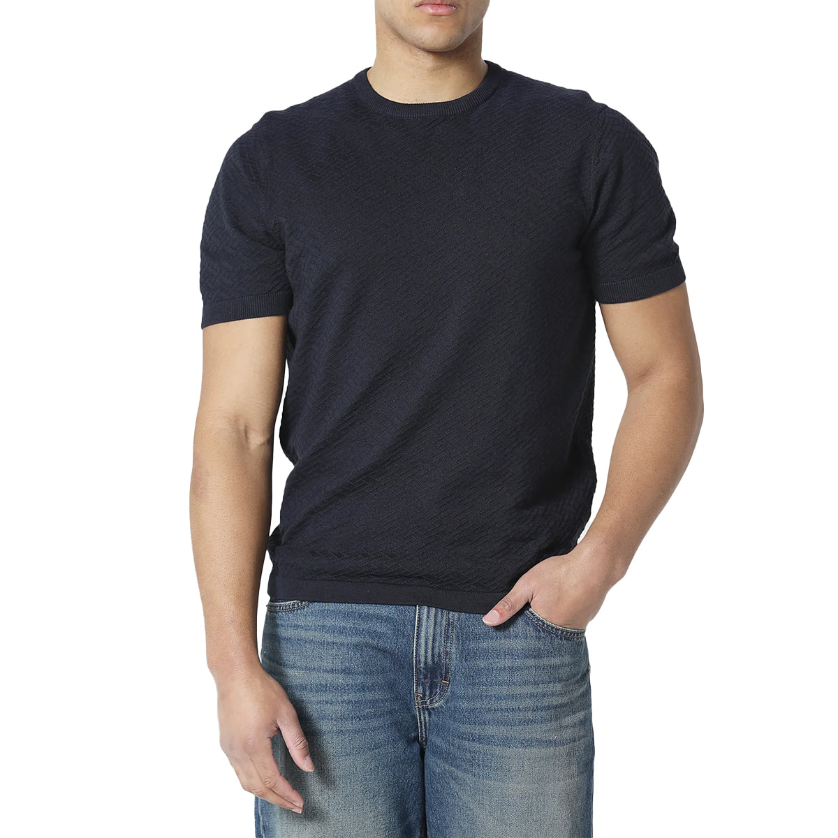 883 POLICE BURNA KNITTED T-SHIRT PALE TRUE NAVY