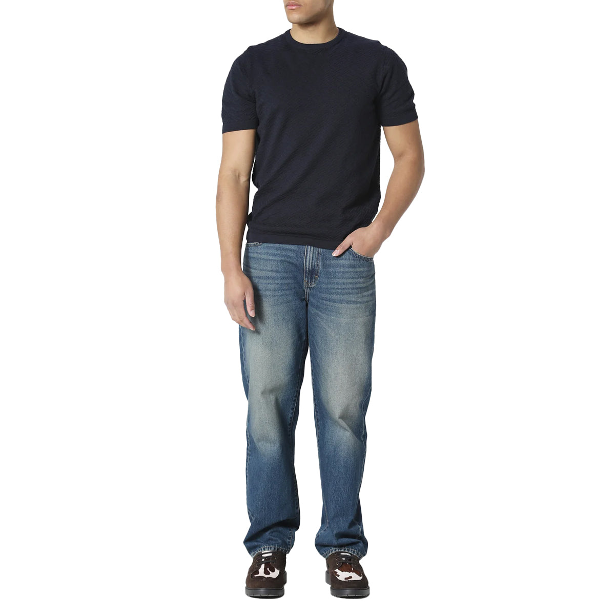 883 POLICE BURNA KNITTED T-SHIRT PALE TRUE NAVY