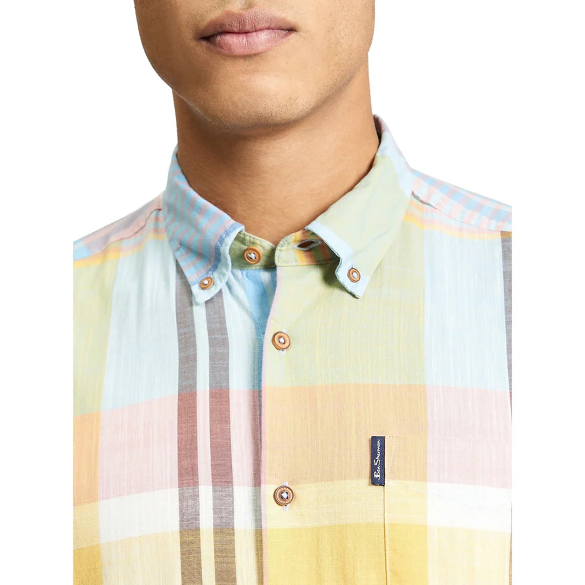 BEN SHERMAN LARGE MADRAS CHECK S/S SHIRT ZEST 1013435