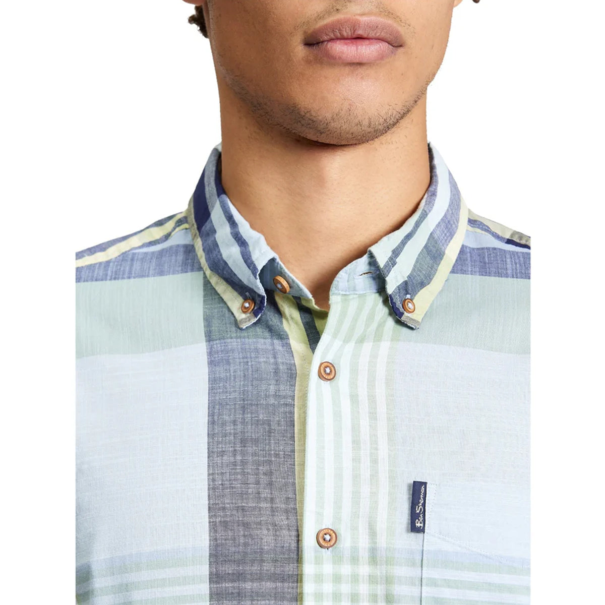 BEN SHERMAN LARGE MADRAS CHECK S/S SHIRT POWDER BLUE 1013435