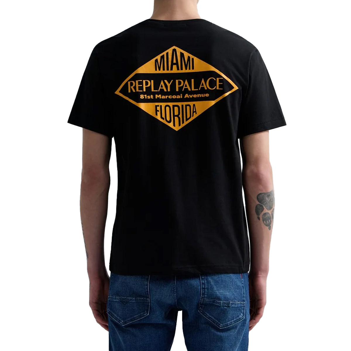 REPLAY MIAMI PRINT  BLACK T-SHIRT M3344