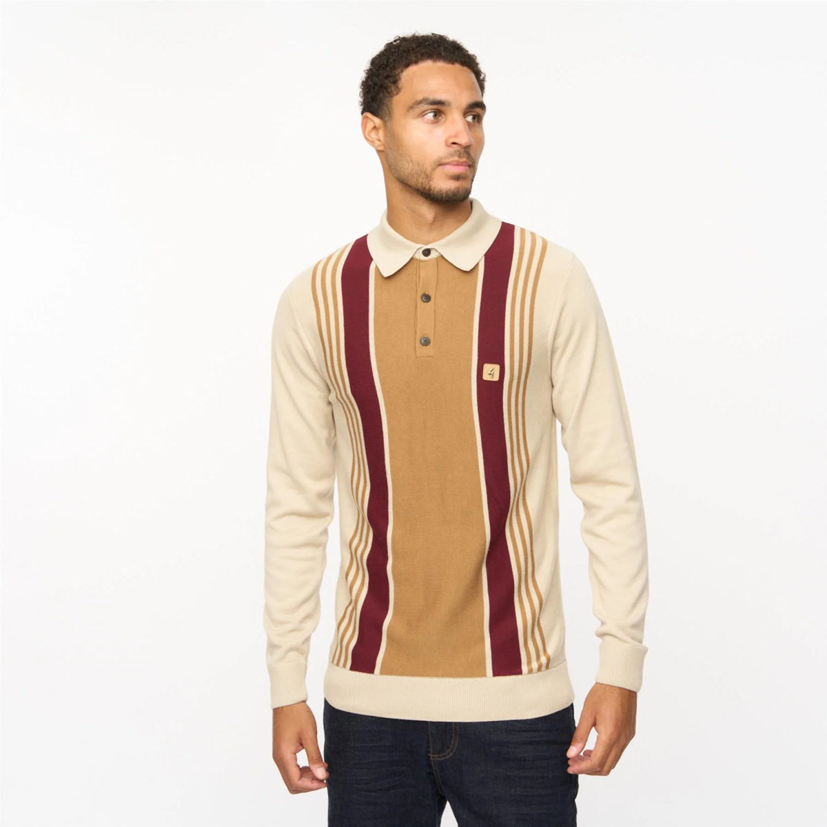 SEARLE LONG SLEEVE KNITTED POLO LINEN