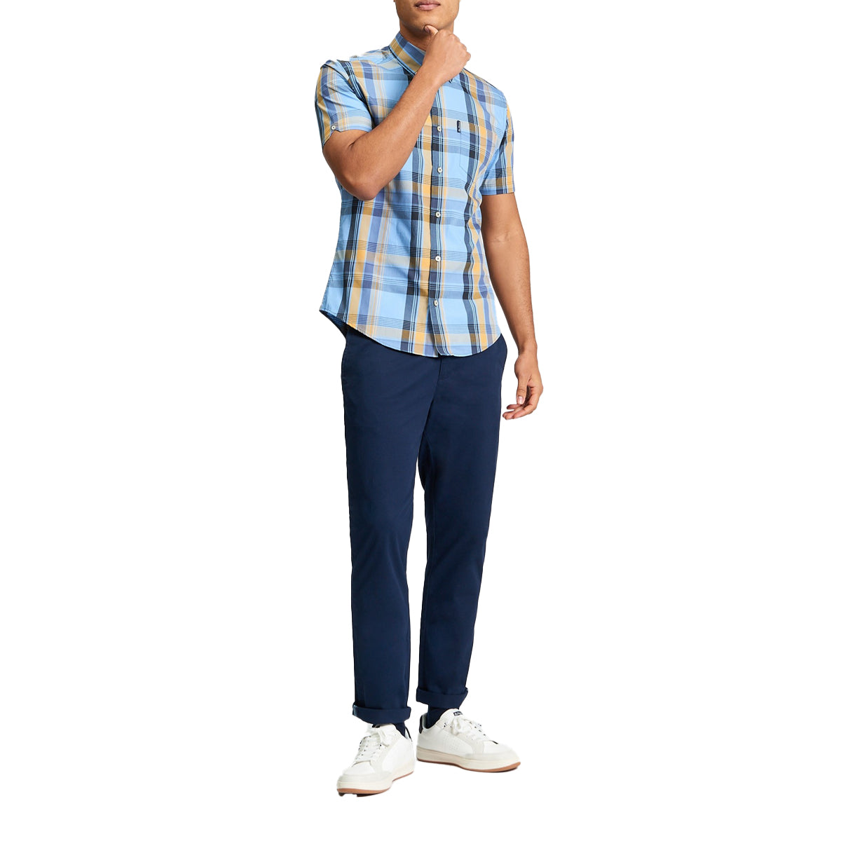 BEN SHERMAN BLOCK CHECK S/S SHIRT LAKE BLUE 1013431
