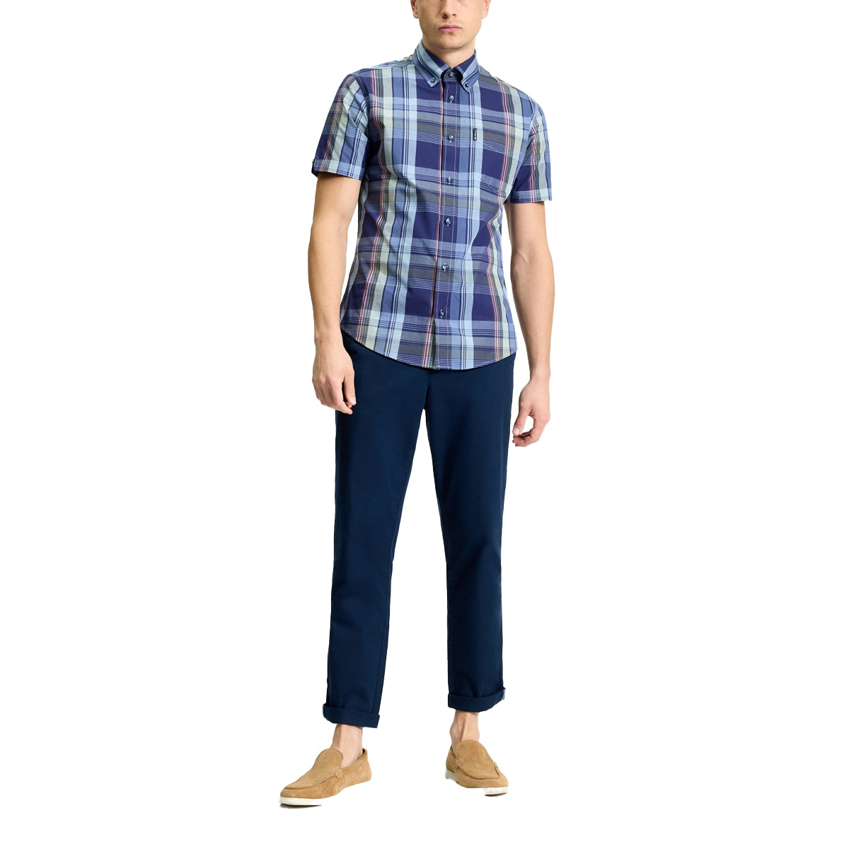 BEN SHERMAN BLOCK CHECK S/S SHIRT DENIM BLUE 1013431