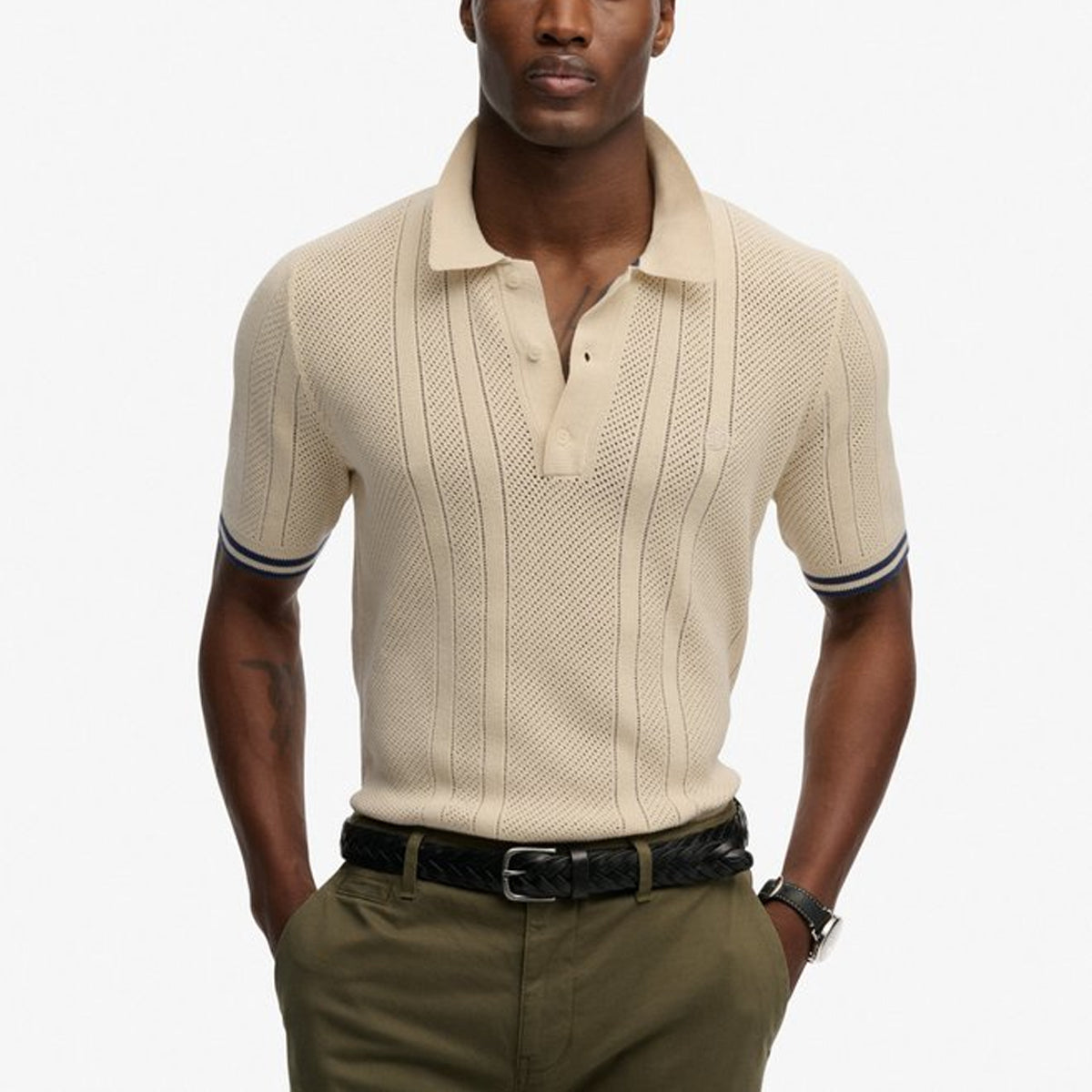 SUPERDRY KNITTED TEXTURE S/S POLO OATMEAL BEIGE 1LG M1110458A