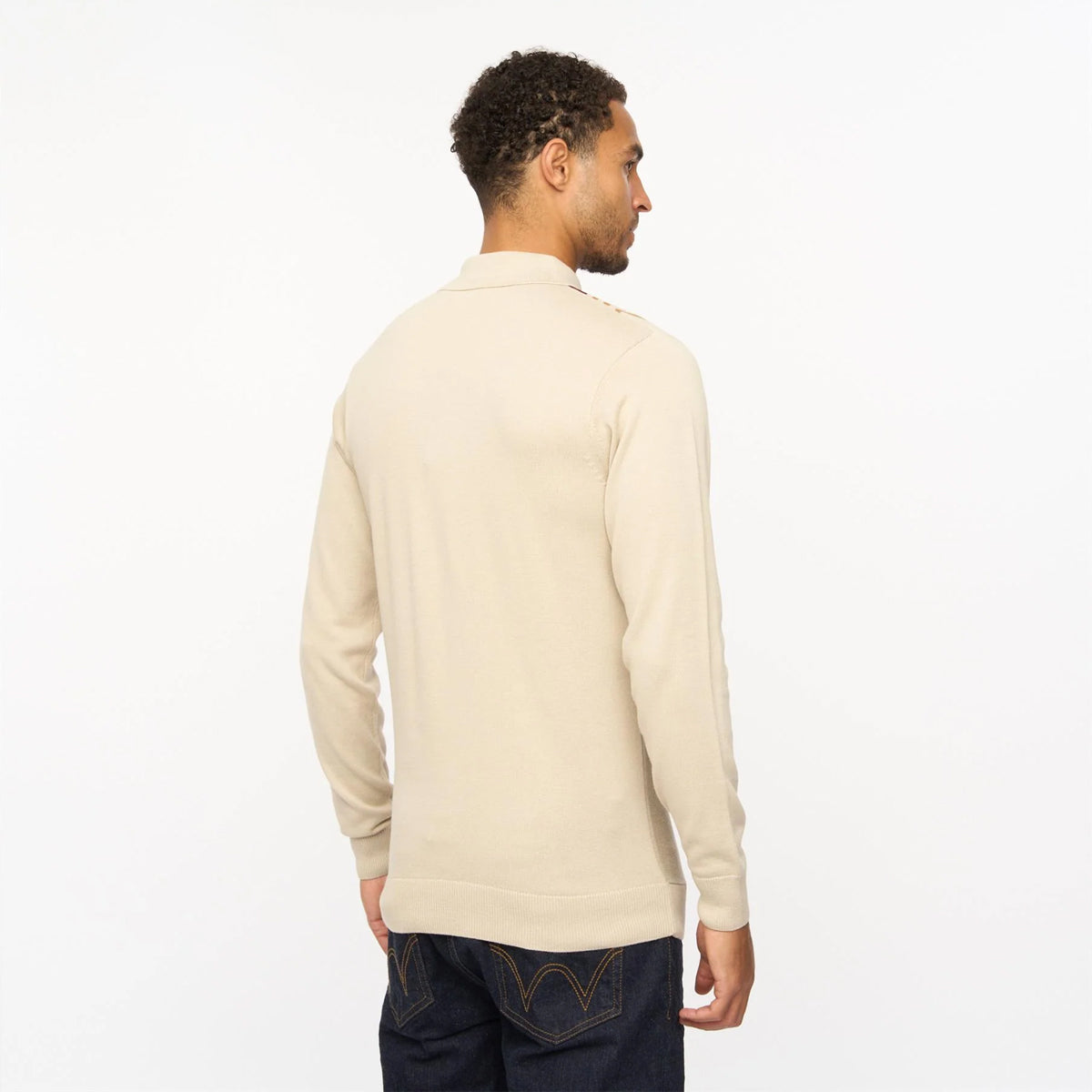 SEARLE LONG SLEEVE KNITTED POLO LINEN