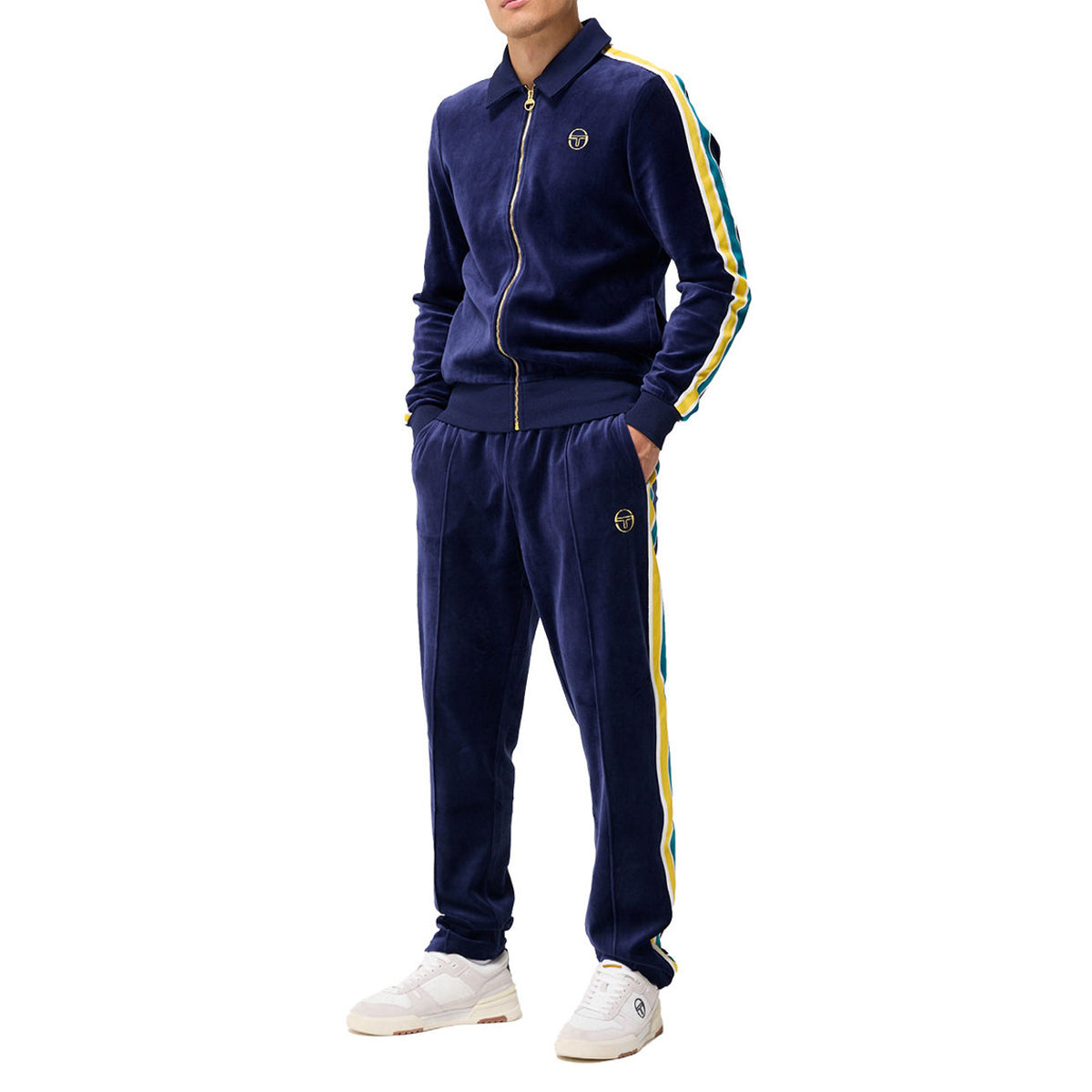 SERGIO TACCHINI MONTE VELOUR TRACK JACKET MARITIME BLUE/MANGO MINT