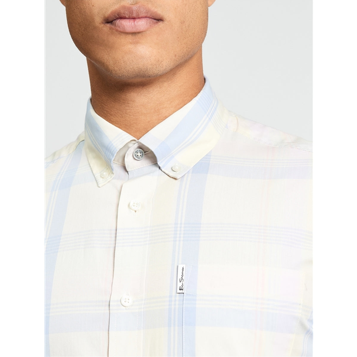 BEN SHERMAN BLOCK CHECK S/S SHIRT IVORY 1013431