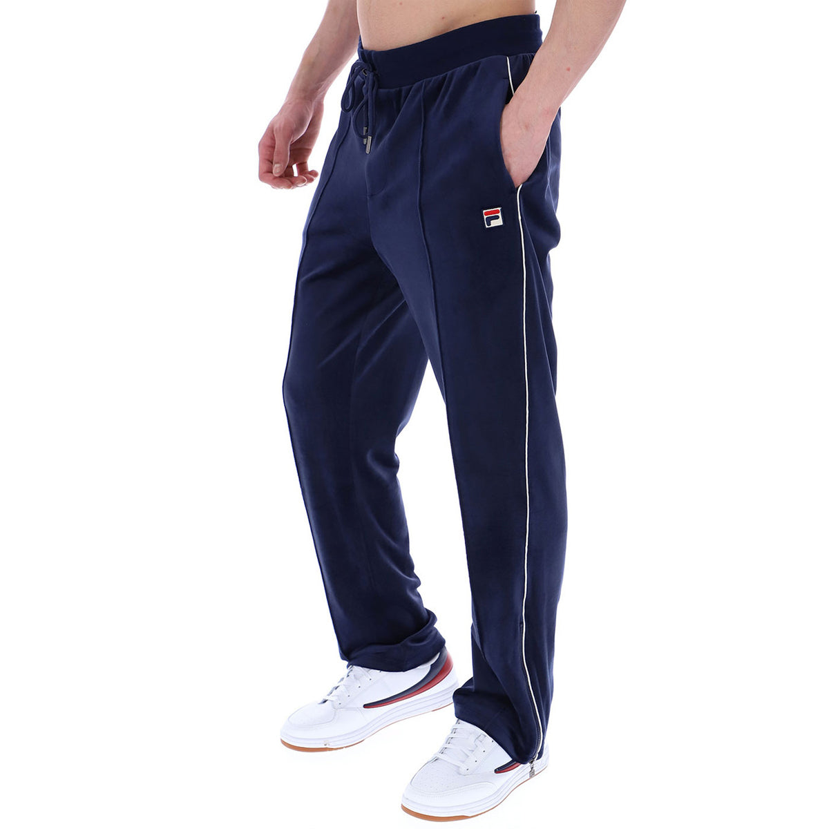 FILA FIO VELOUR STRAIGHT LEG BOTTOMS WITH SIDE ZIP NAVY/GARDENIA