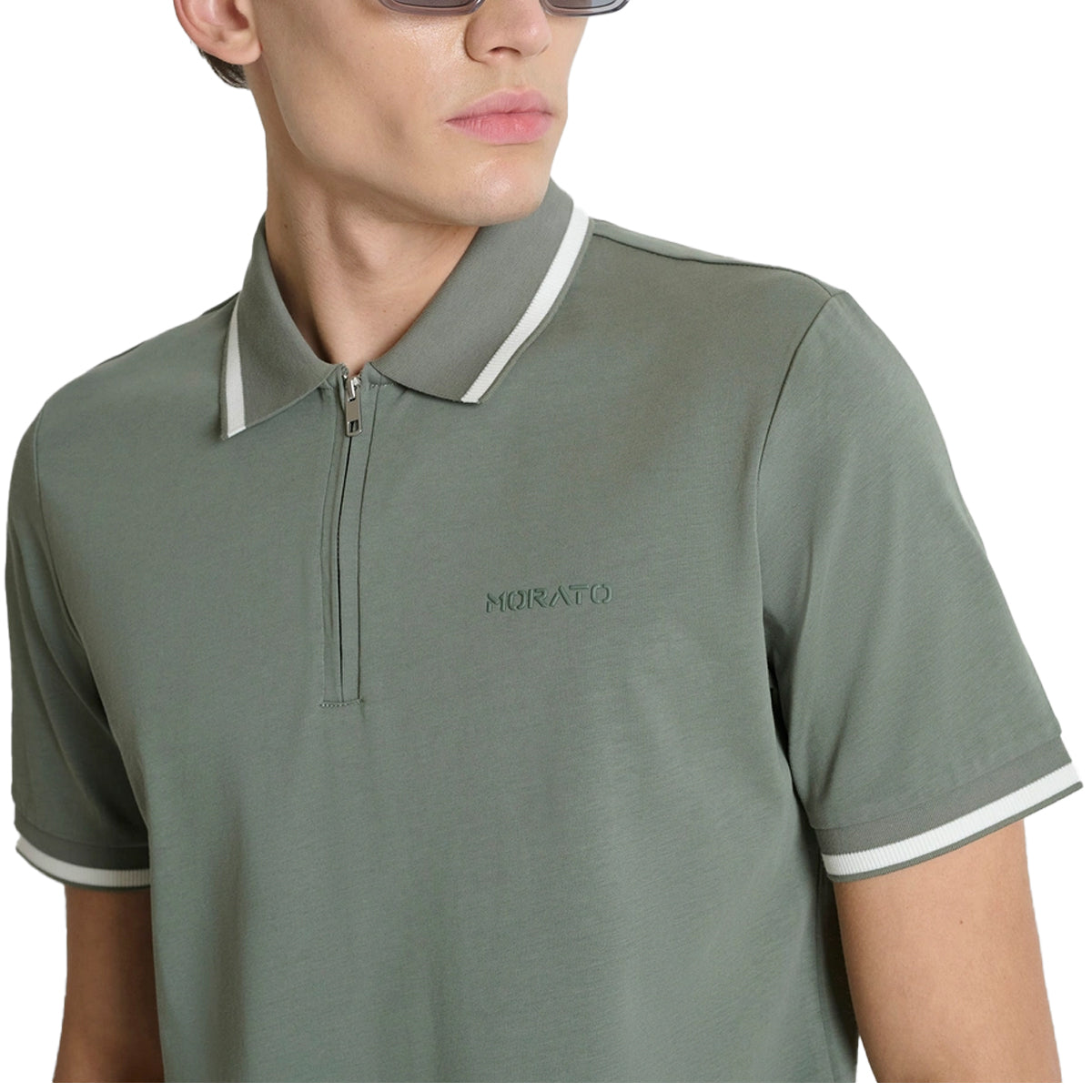 ANTONY MORATO ZIP NECK POLO AGAVE GREEN MMKS02638