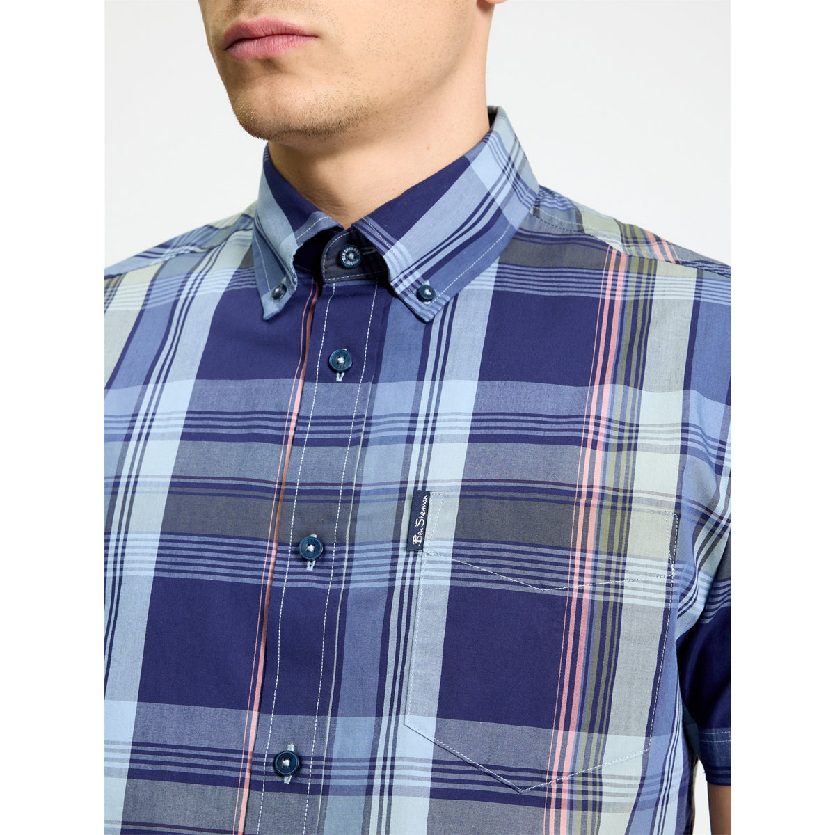 BEN SHERMAN BLOCK CHECK S/S SHIRT DENIM BLUE 1013431