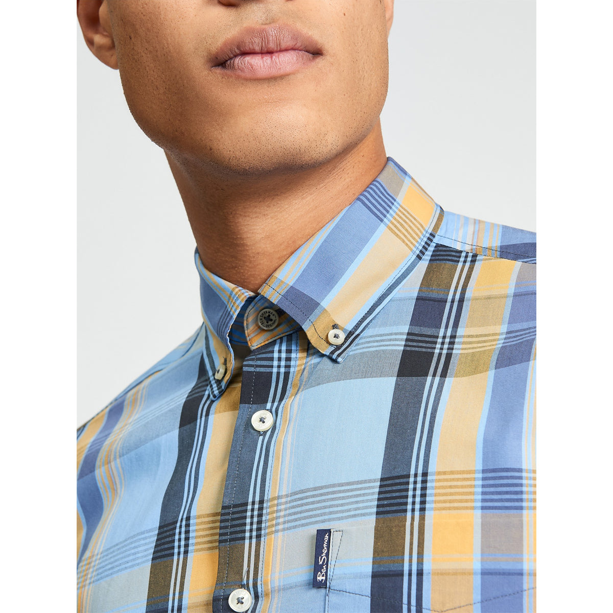 BEN SHERMAN BLOCK CHECK S/S SHIRT LAKE BLUE 1013431