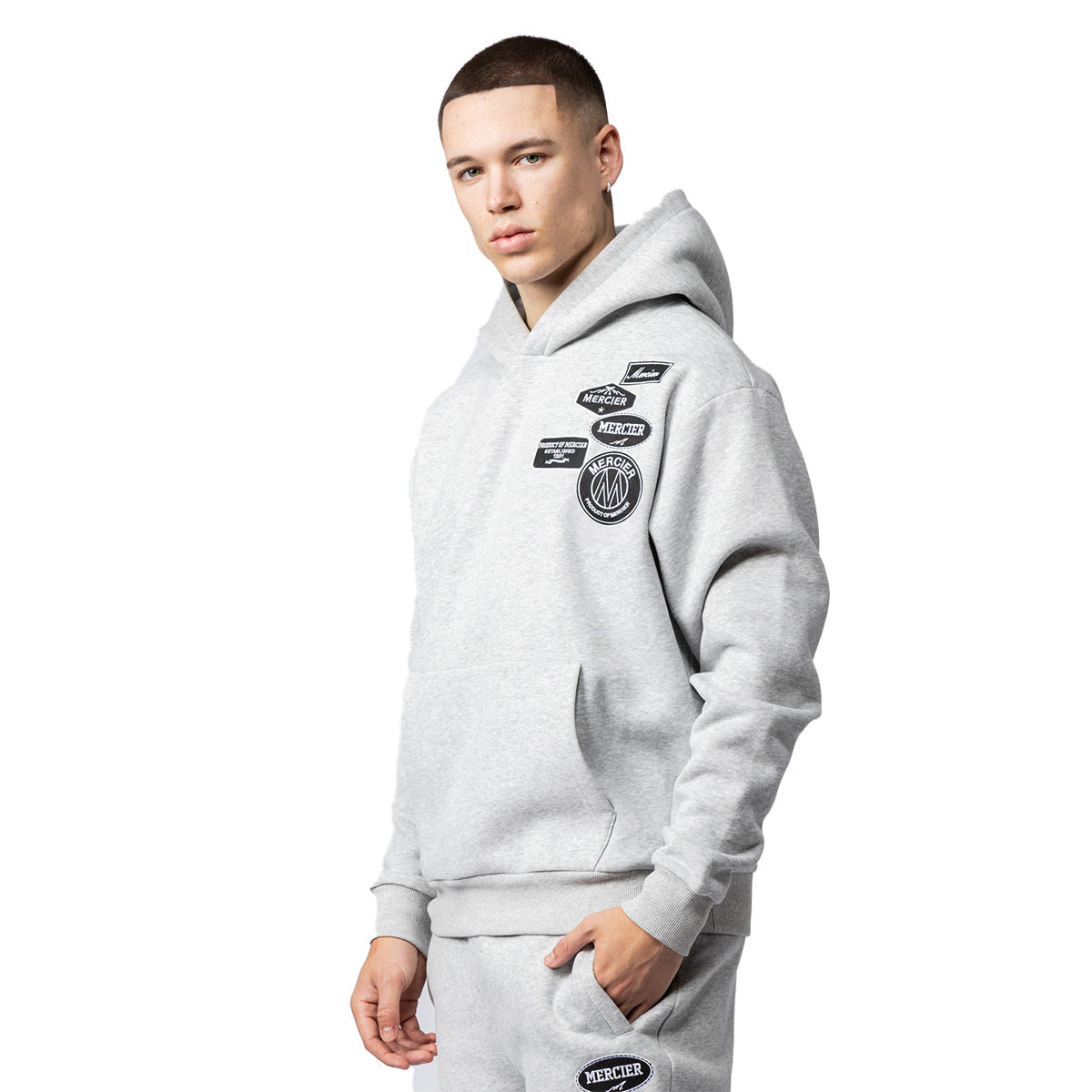 MERCIER MONO BADGE GREY MARL HOODIES