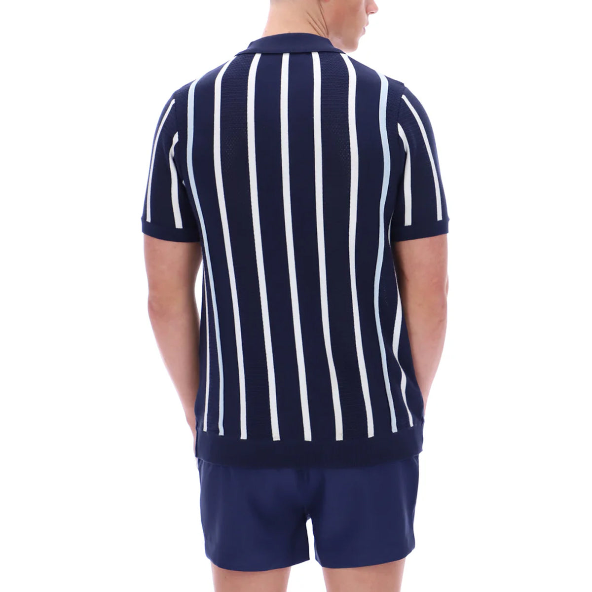 FILA GIORGIO CROCHET PATCHWORK KNITTED ZIP POLO NAVY/WHITE/SKYWAY
