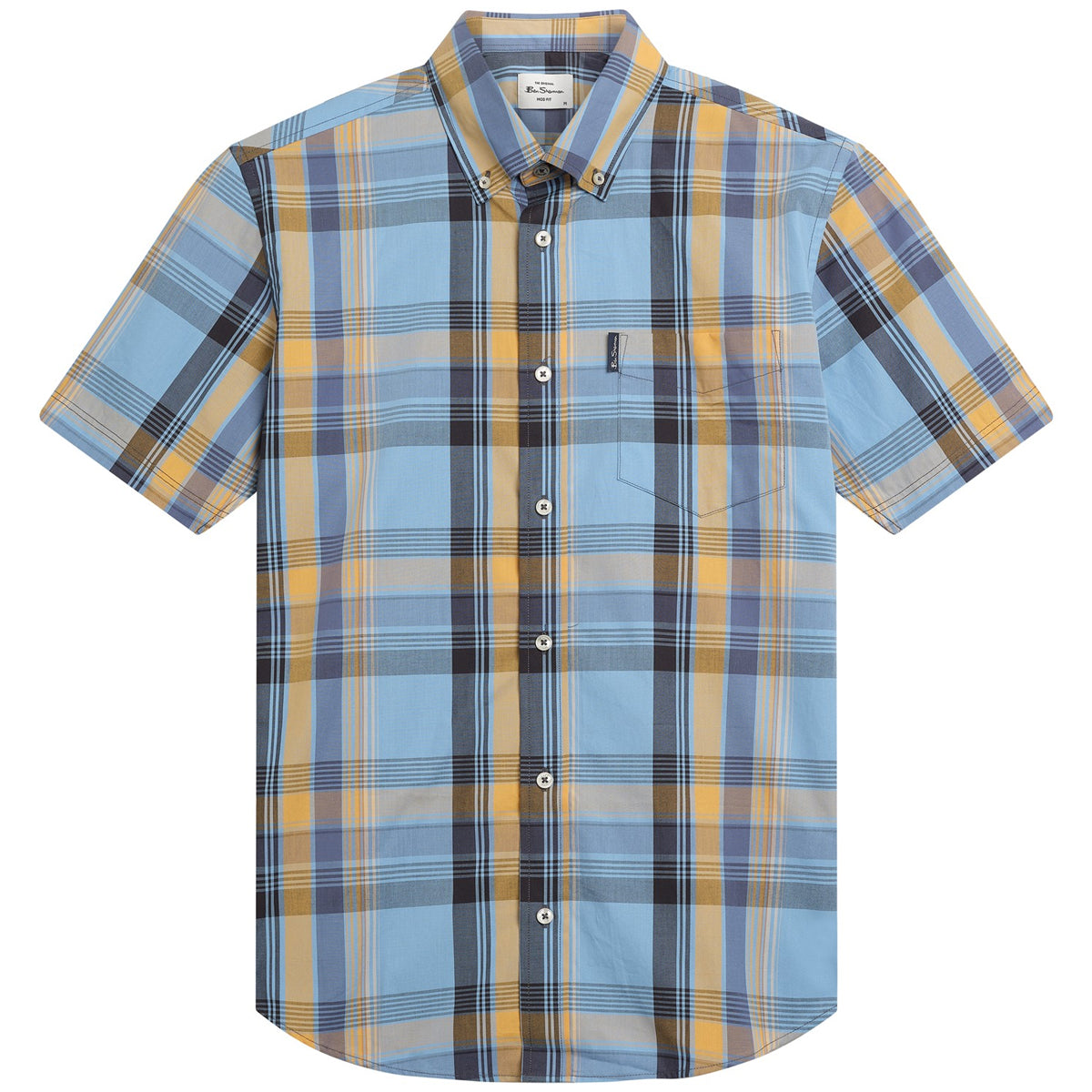 BEN SHERMAN BLOCK CHECK S/S SHIRT LAKE BLUE 1013431