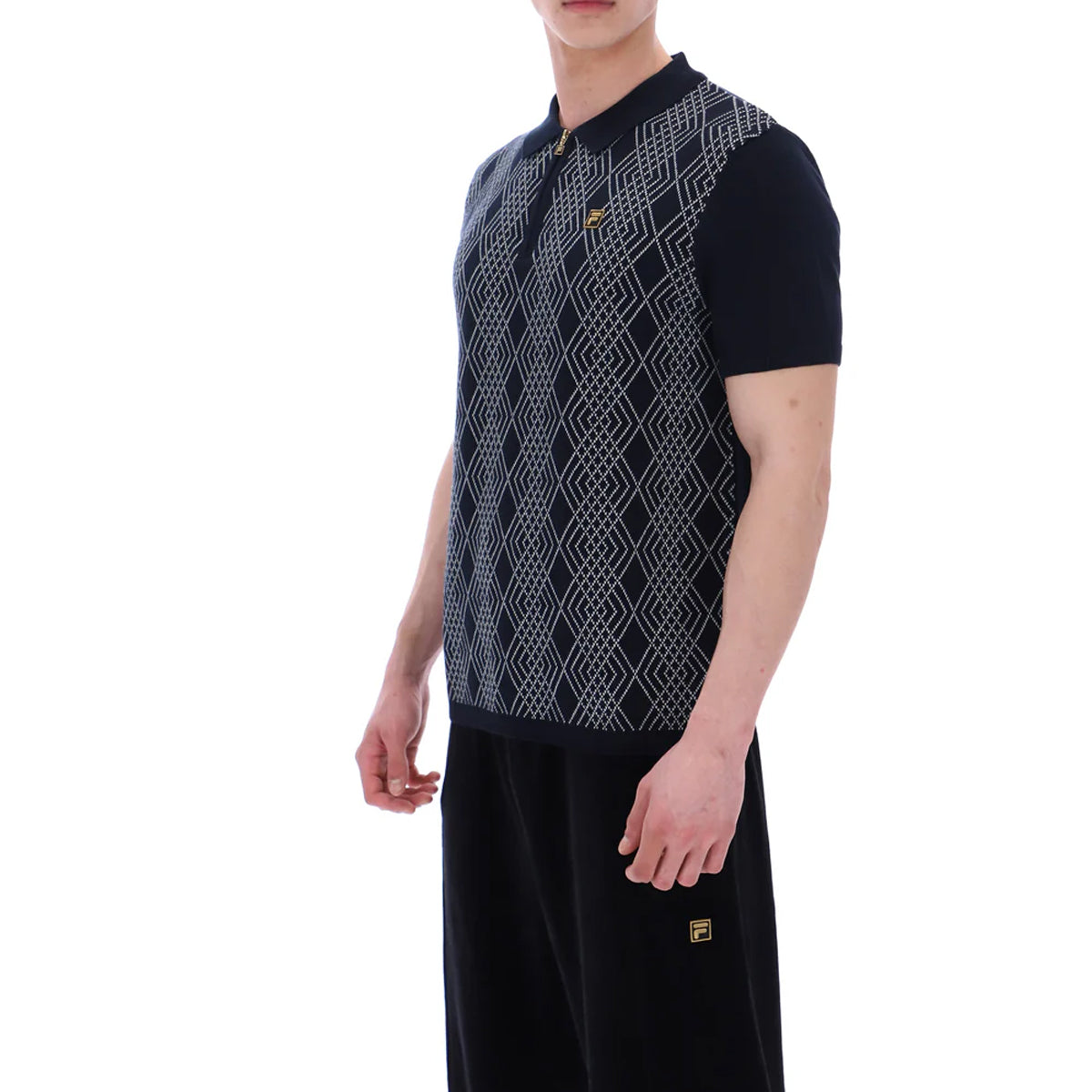 FILA CASTELLO JAQUARD KNITTED ZIP POLO BLACK