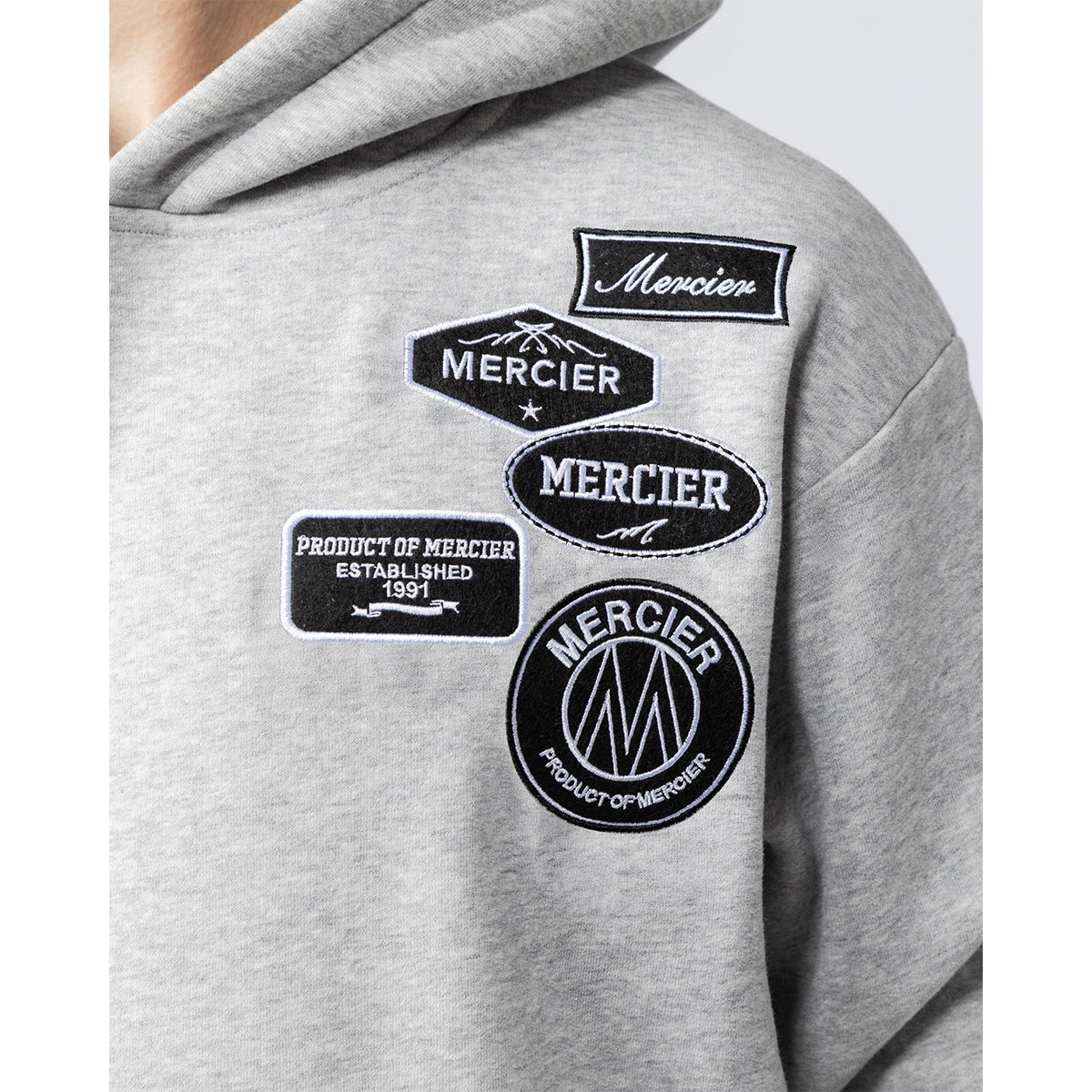 MERCIER MONO BADGE GREY MARL HOODIES