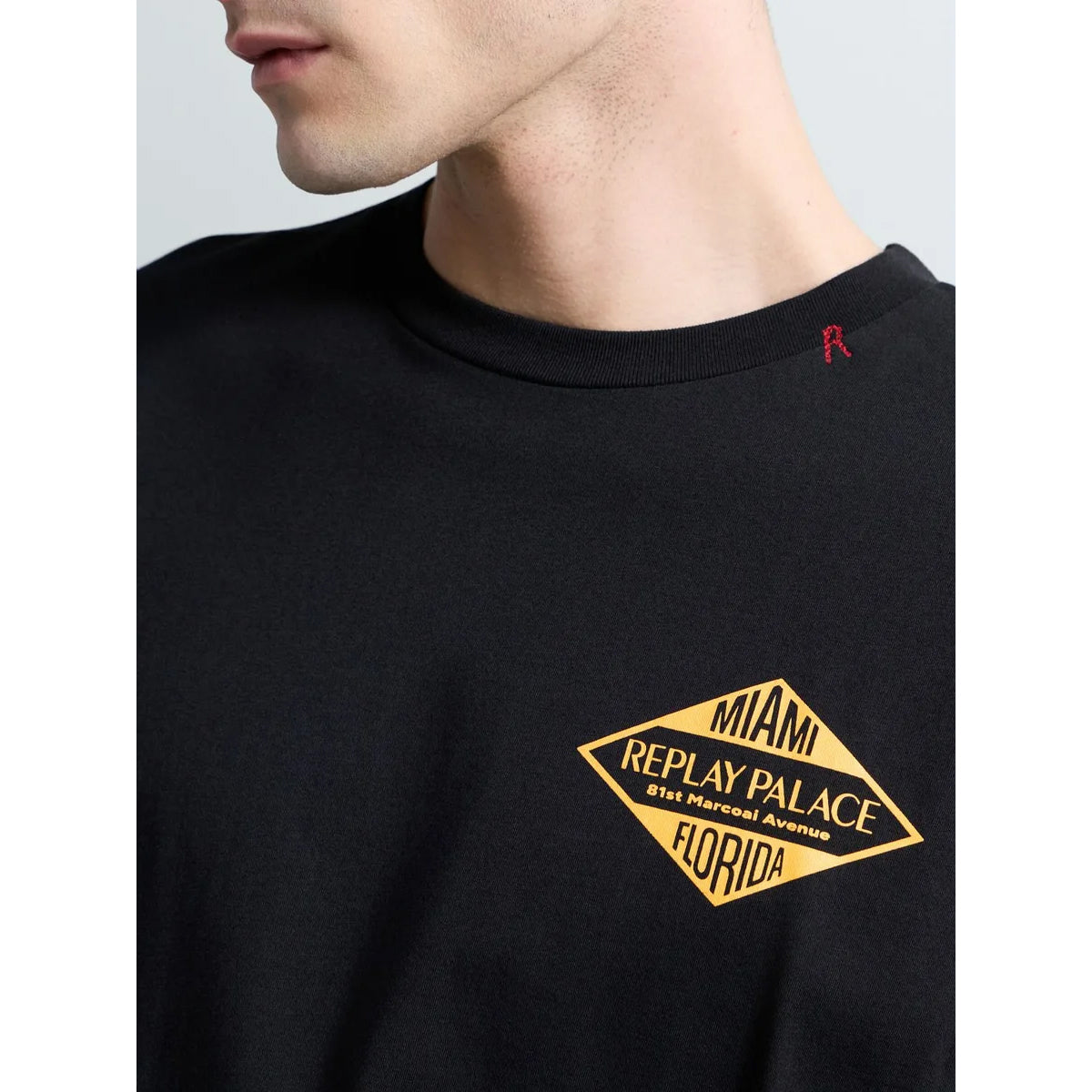 REPLAY MIAMI PRINT  BLACK T-SHIRT M3344