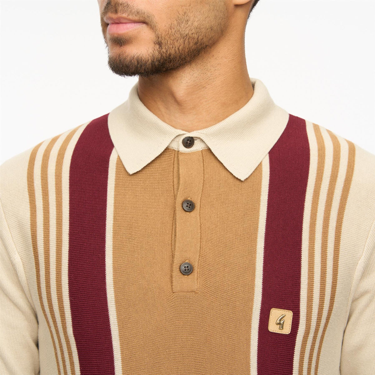 SEARLE LONG SLEEVE KNITTED POLO LINEN