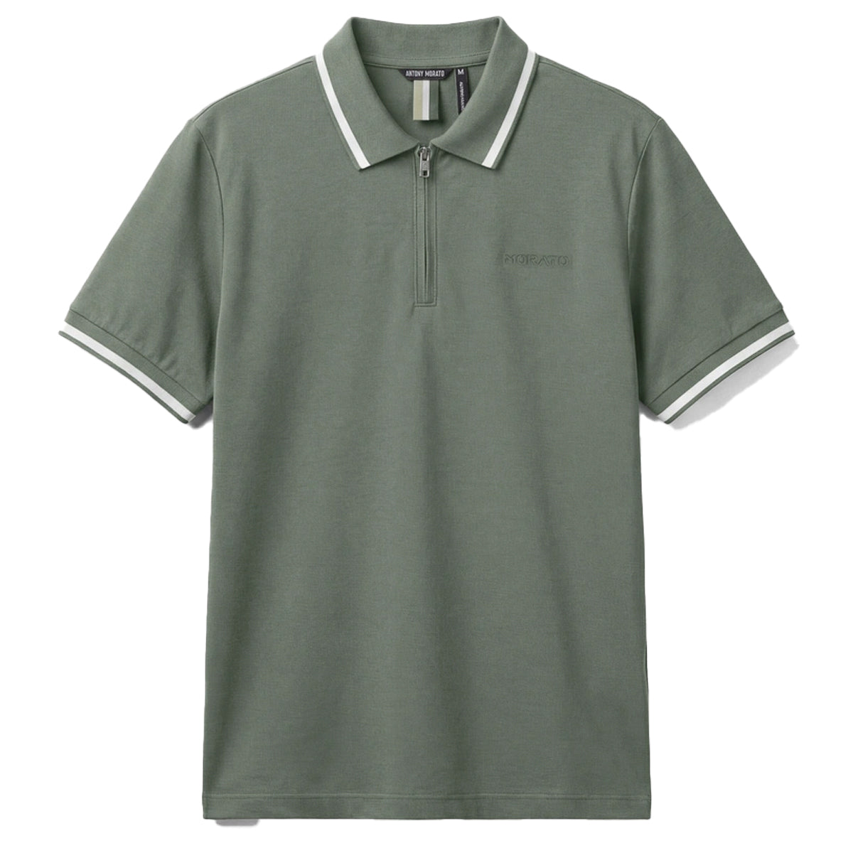 ANTONY MORATO ZIP NECK POLO AGAVE GREEN MMKS02638