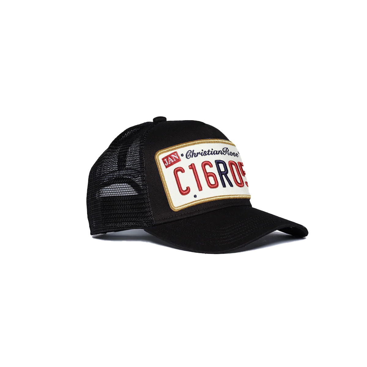 CHRISTIAN ROSE PRIVATE PLATE TRUCKER CAP BLACK/GOLD