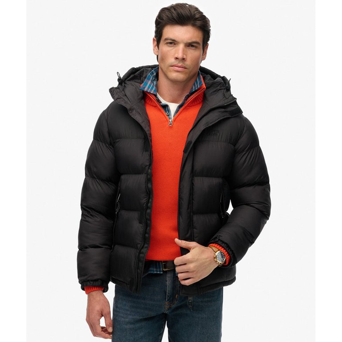 HOODED TECH PADDED JACKET BLACK 02A